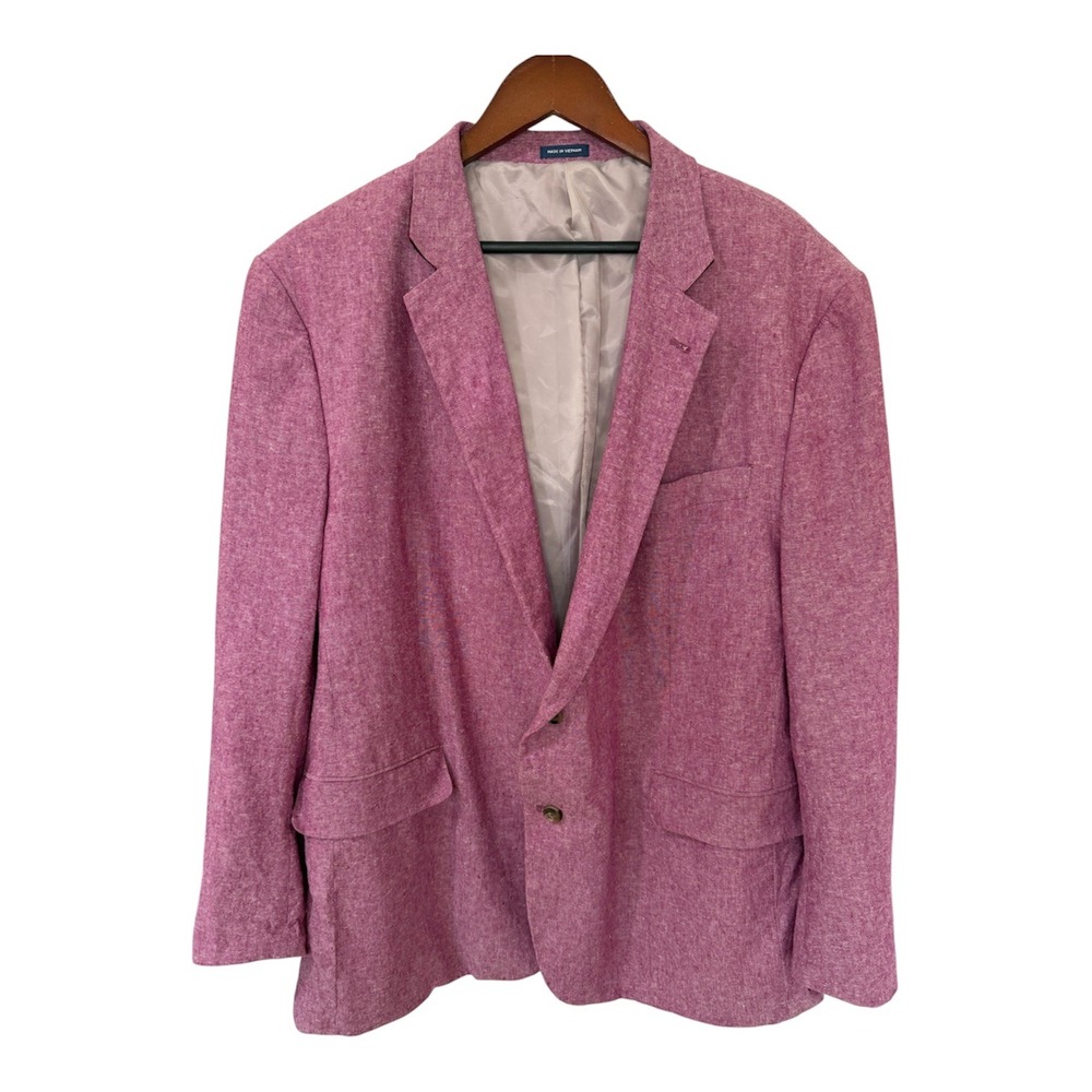 Stafford Signature Mens 52 Reg Pink Linen Cotton Sport Coat Classic Fit Blazer
